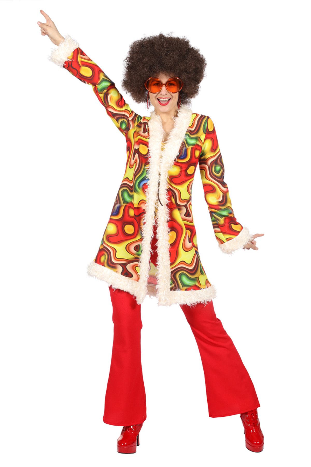 Hippievrouw Janis - Willaert, verkleedkledij, carnavalkledij, carnavaloutfit, feestkledij, flower power, hippie, jaren 60, sixties